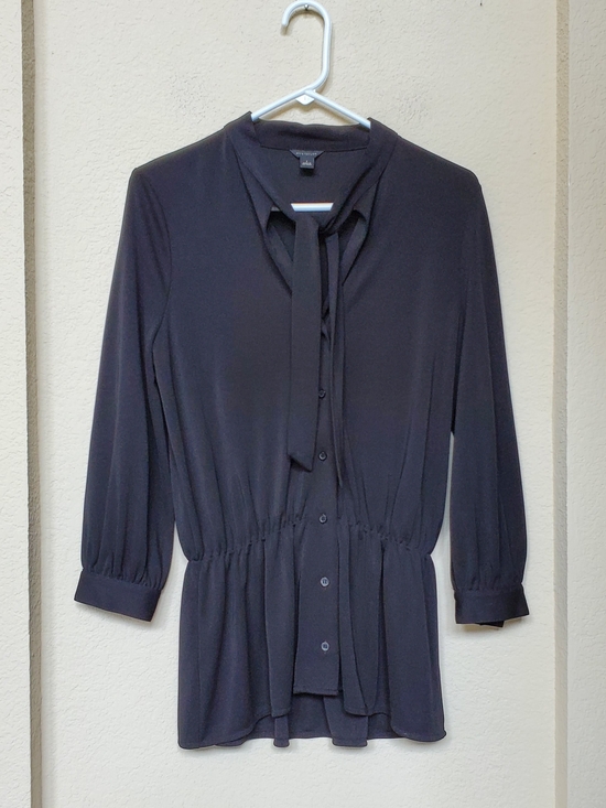 Ann Taylor Tops - Ann Taylor Black Bow Tie Neck Cinched Waist Top Closet Staple Blouse. Size S